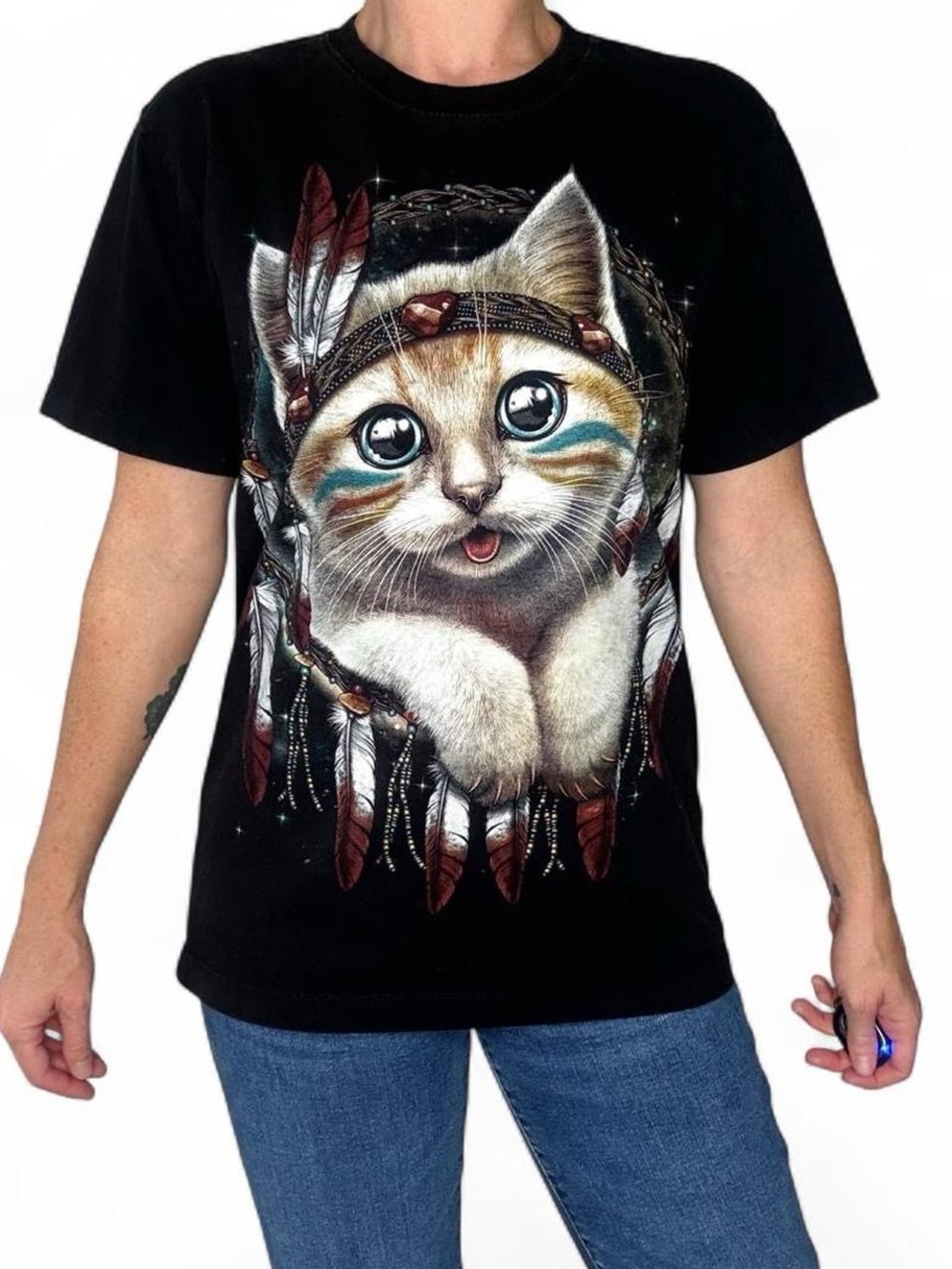 Rock Chang Unisex Cat Feather Dreamcatcher Tribal Graphic Tee